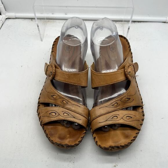 Ariat Sandals Womens 9 Tan Light Brown Leather Heeled Buckle Strap Slide - Picture 3 of 9